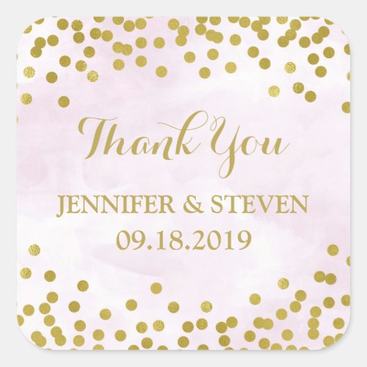 ラベンダー水色金ゴールド結婚紙吹雪ラベル スクエアシール (正面)