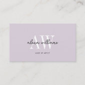 ラベンダー淡い色のモノグラムタイポグラフィスクリプトQRコード 名刺 (正面)