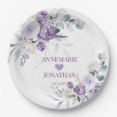 ラベンダー牡丹白薔薇フローラ結婚ズ ペーパープレート (正面)