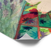 ラベンダー畑にキルトを敷いた犬 ポスター (角)