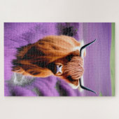 ラベンダー畑のかわいいハイランド牛 ジグソーパズル (横)