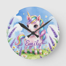 ラベンダー畑のユニコーン　名前入りの時計 ラウンド壁時計