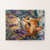 ラベンダー畑の美しい生姜の猫 ジグソーパズル (横)