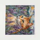 ラベンダー畑の美しい生姜の猫 タペストリー (正面(横))