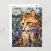 ラベンダー畑の美しい生姜の猫 ポストカード (正面/裏面)