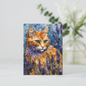 ラベンダー畑の茶色の猫 ポストカード (スタンド正面)