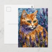 ラベンダー畑の茶色の猫 ポストカード (正面/裏面)