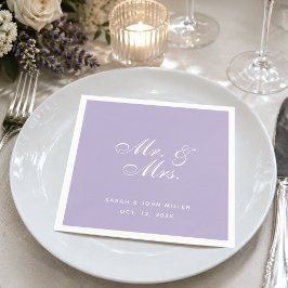 ラベンダー白の文字の結婚式 スタンダードカクテルナプキン