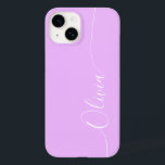 ラベンダー白エレガント書のスクリプト名 Case-Mate iPhone 14ケース<br><div class="desc">ラベンダーエレガントホワイト書道台本のタイポグラフィ名iPhone 14カスタム電話ケースはラベンダーの背景に手の書道のスクリプトのにモダンは、あなたの名前を持つトレンディーとデザインを特徴とを持つ。©Evco Studio www.zazzle.com/store/evcostudioによる設計</div>