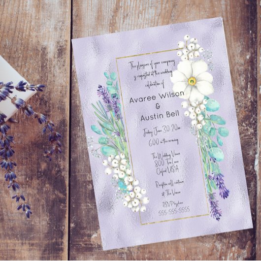 ラベンダー箔にラベンダーと白の花