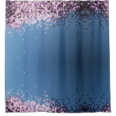 ラベンダー紙吹雪オン青 シャワーカーテン (正面)