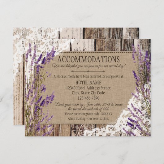 ラベンダー素朴ウッドレース宿泊カード エンクロージャーカード (正面/裏面)