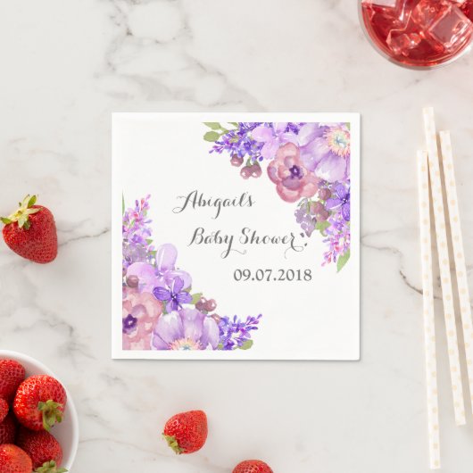 ラベンダー素朴パープルフローラベビーシャワーナプキンス スタンダードカクテルナプキン (インサイチュ)