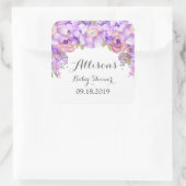 ラベンダー素朴パープルフローラベビーシャワーラベル スクエアシール (バッグ)