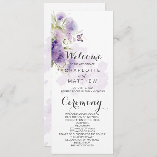 ラベンダー素朴パープルフローラワイルドフラワープログラム 招待状 (正面/裏面)