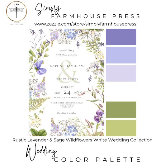 ラベンダー素朴ワイルドフラワーホワイトスリーディナー オールインワン招待状