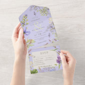 ラベンダー素朴ワイルドフラワーラベンダー3ディナー オールインワン招待状 (貼ってはがせる)