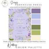 ラベンダー素朴ワイルドフラワーラベンダー3ディナー オールインワン招待状