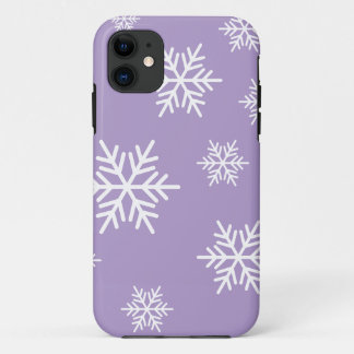 ラベンダー紫の地に上品な北欧風雪の結晶 iPhone 11 ケース