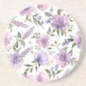 ラベンダー紫の花の水彩植物画 コースター (正面)