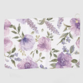 ラベンダー紫の花の水彩植物画 ゴルフタオル (横)