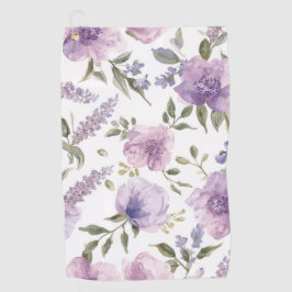 ラベンダー紫の花の水彩植物画 ゴルフタオル