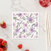 ラベンダー紫の花の水彩植物画 スタンダードカクテルナプキン (インサイチュ)