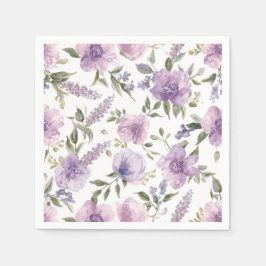 ラベンダー紫の花の水彩植物画 スタンダードカクテルナプキン