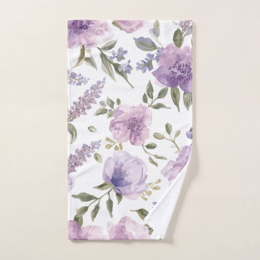 ラベンダー紫の花の水彩植物画 ハンドタオル (ハンドタオル)