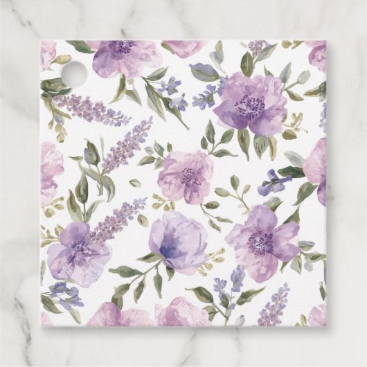 ラベンダー紫の花の水彩植物画 フェイバータグ (正面)