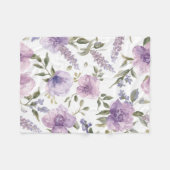 ラベンダー紫の花の水彩植物画 フリースブランケット (正面(横))