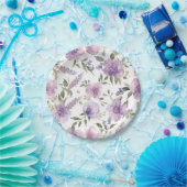 ラベンダー紫の花の水彩植物画 ペーパープレート (パーティー)