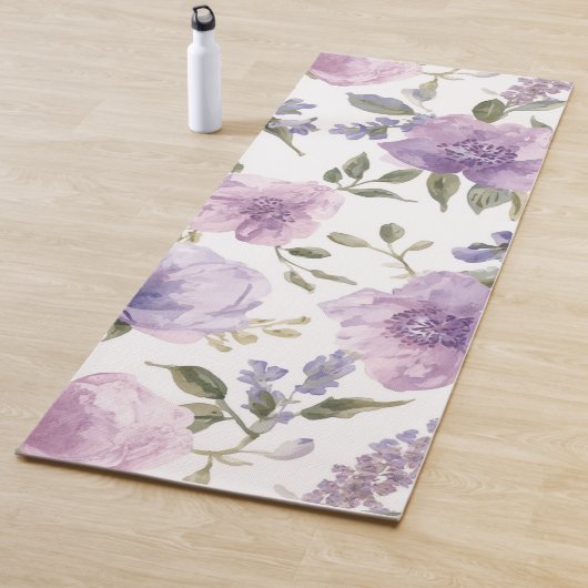 ラベンダー紫の花の水彩植物画 ヨガマット (インサイチュ)