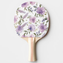 ラベンダー紫の花の水彩植物画 卓球ラケット