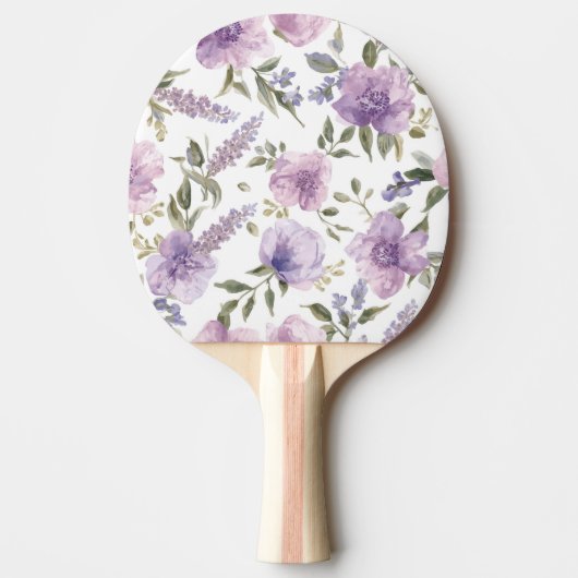ラベンダー紫の花の水彩植物画 卓球ラケット (正面)