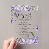 ラベンダー紫の花の50回目の結婚記念日 アクリル招待状 (インサイチュ (ポータブル))