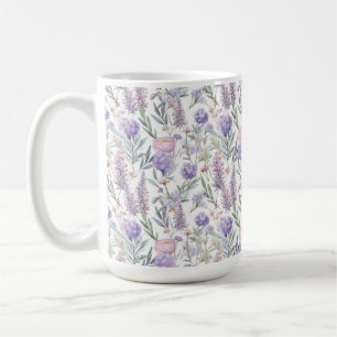ラベンダー紫の花柄 コテージコア  コーヒーマグカップ