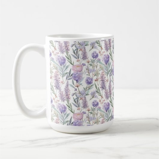 ラベンダー紫の花柄 コテージコア コーヒーマグカップ (左)