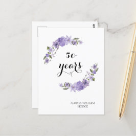 ラベンダー紫の花 50周年記念結婚式 ポストカード