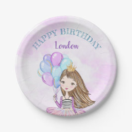 ラベンダー紫ターコイズブルーのプリンセス誕生日 ペーパープレート