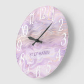 ラベンダー紫パーソナライズされた大理石層 ラージ壁時計 (傾斜)