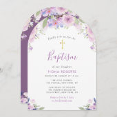 ラベンダー紫色の美しい花バプテスマ 招待状 (正面/裏面)