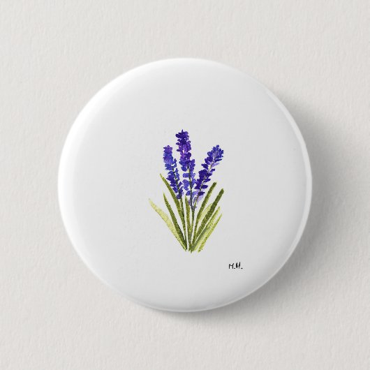 ラベンダー紫色の花ハーブ庭の水色 缶バッジ (正面)