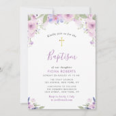 ラベンダー紫色の花バプテスマ 招待状 (正面)