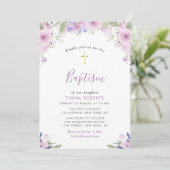 ラベンダー紫色の花バプテスマ 招待状 (スタンド正面)