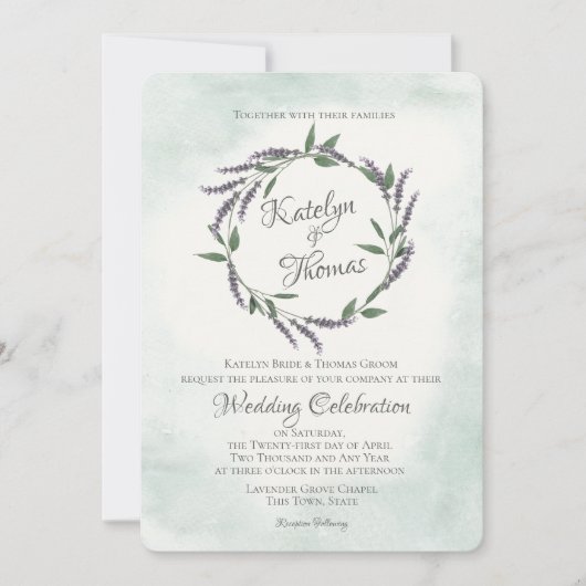 ラベンダー結婚とセージリース 招待状 (正面)