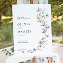 ラベンダー結婚のウェルカムサインテンプレート、フローラリル