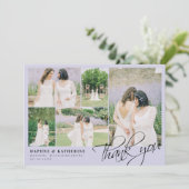 ラベンダー結婚のフォトコラージュの台本 サンキューカード (スタンド正面)