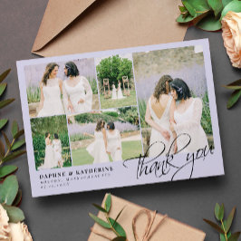 ラベンダー結婚のフォトコラージュの台本 サンキューカード