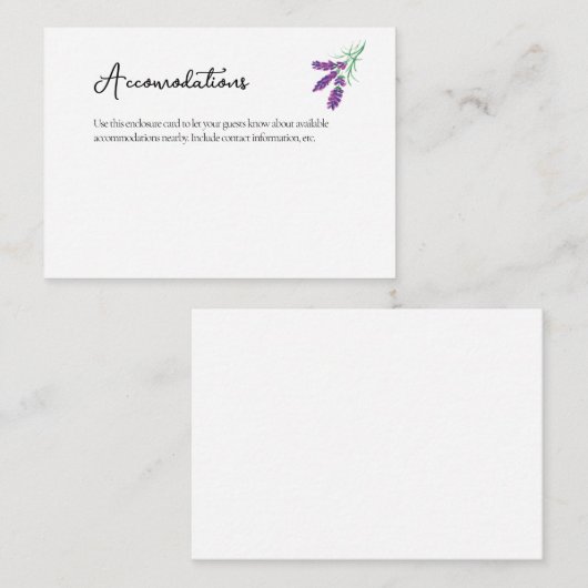 ラベンダー結婚の宿泊施設エンクロージャカード エンクロージャーカード (正面/裏面)